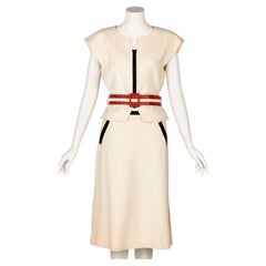 Vintage VIintage Courrèges Paris Ivory Wool Belted Jacket & Skirt