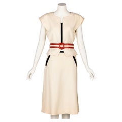 VIintage Courrèges Paris Ivory Wool Belted Jacket & Skirt