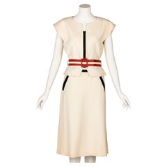 VIintage Courrèges Paris Ivory Wool Belted Jacket & Skirt