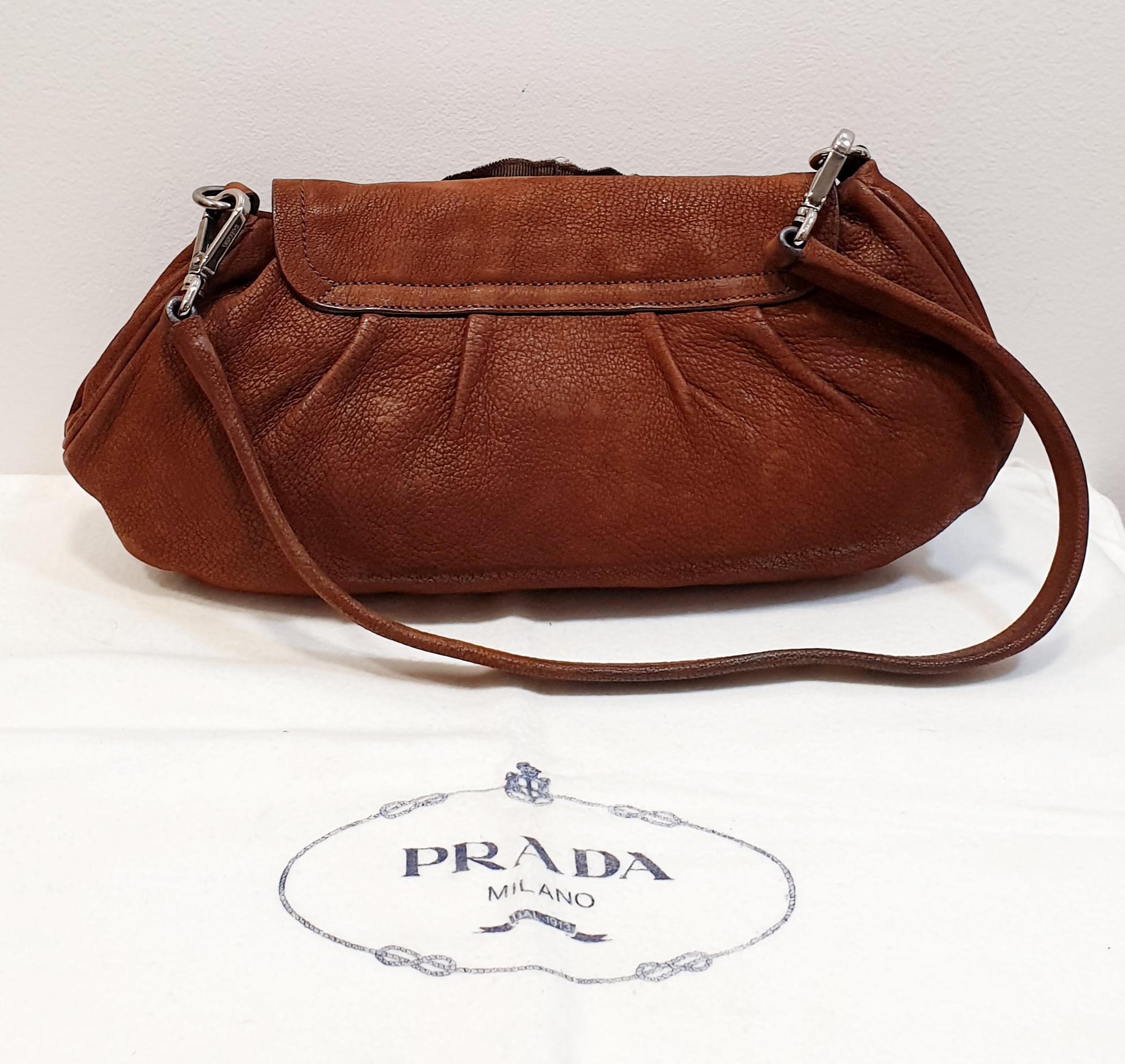 Brown VIintage Prada Clutch in Carved Leather Suede and Swaroski crystals  For Sale