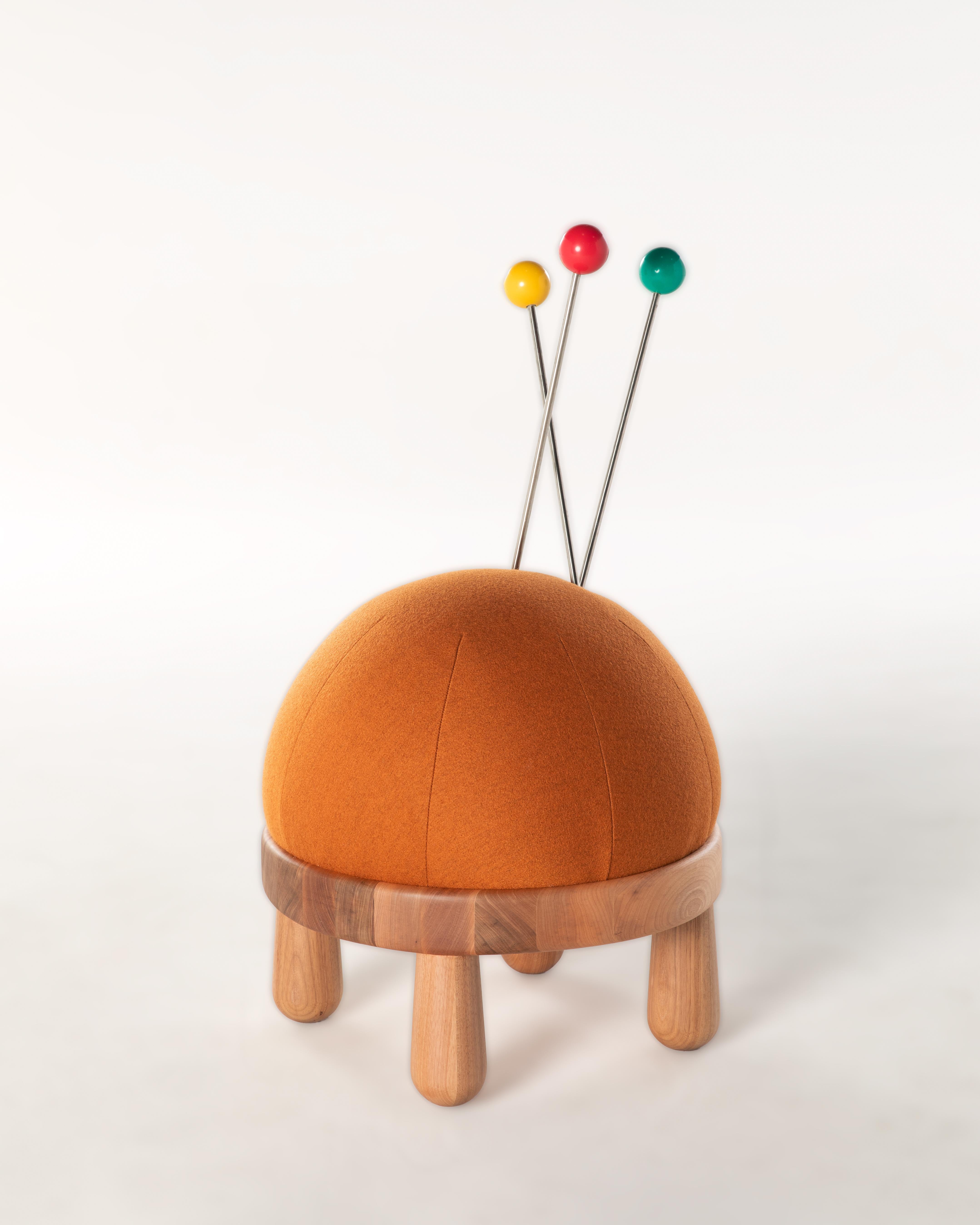 Vik Muniz Pincushion Pouf in Foam & Brazilian Wood with Steel Pins by +55design In New Condition For Sale In Campinas, BR