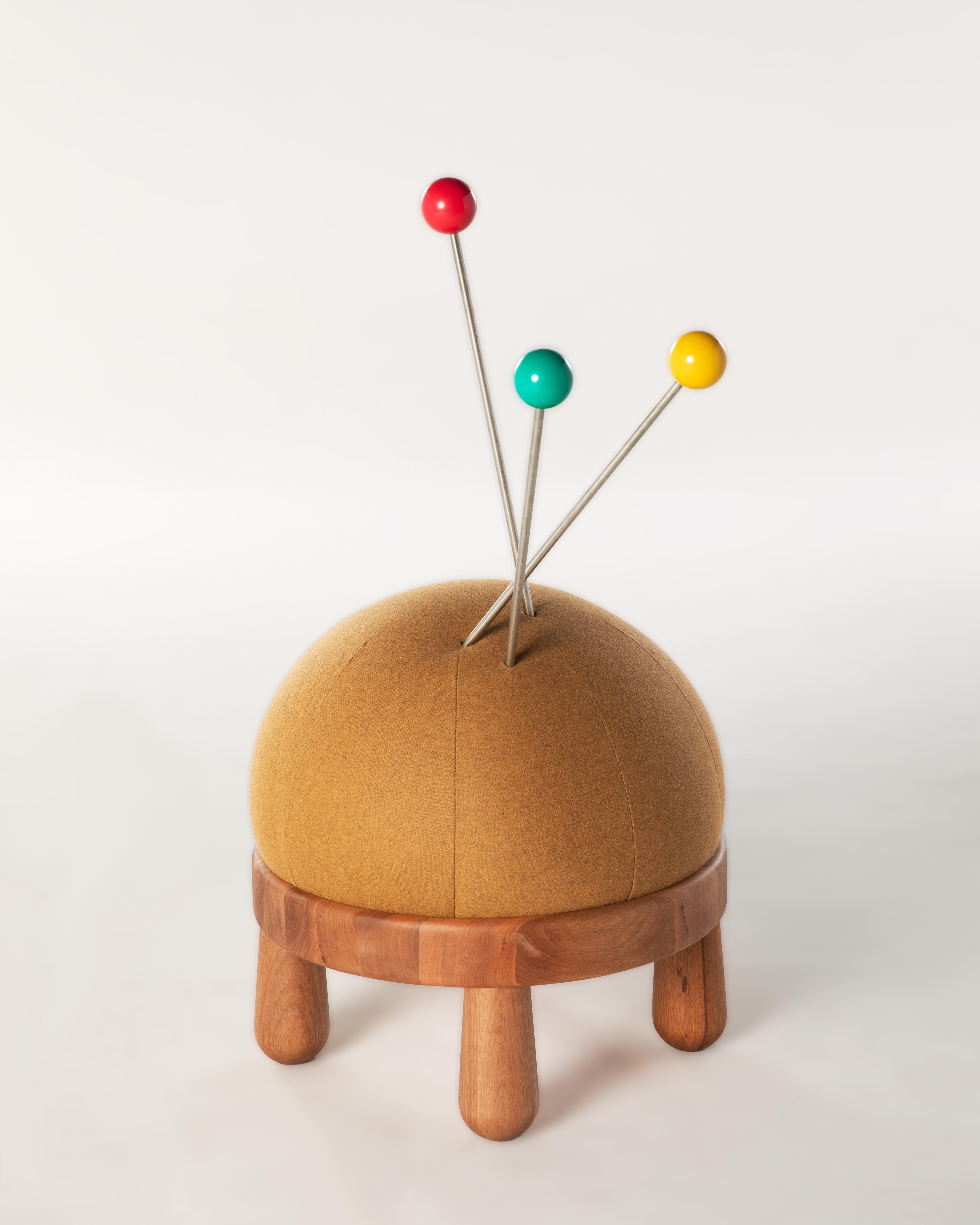 Contemporary Vik Muniz Pincushion Pouf in Foam & Brazilian Wood with Steel Pins by +55design For Sale