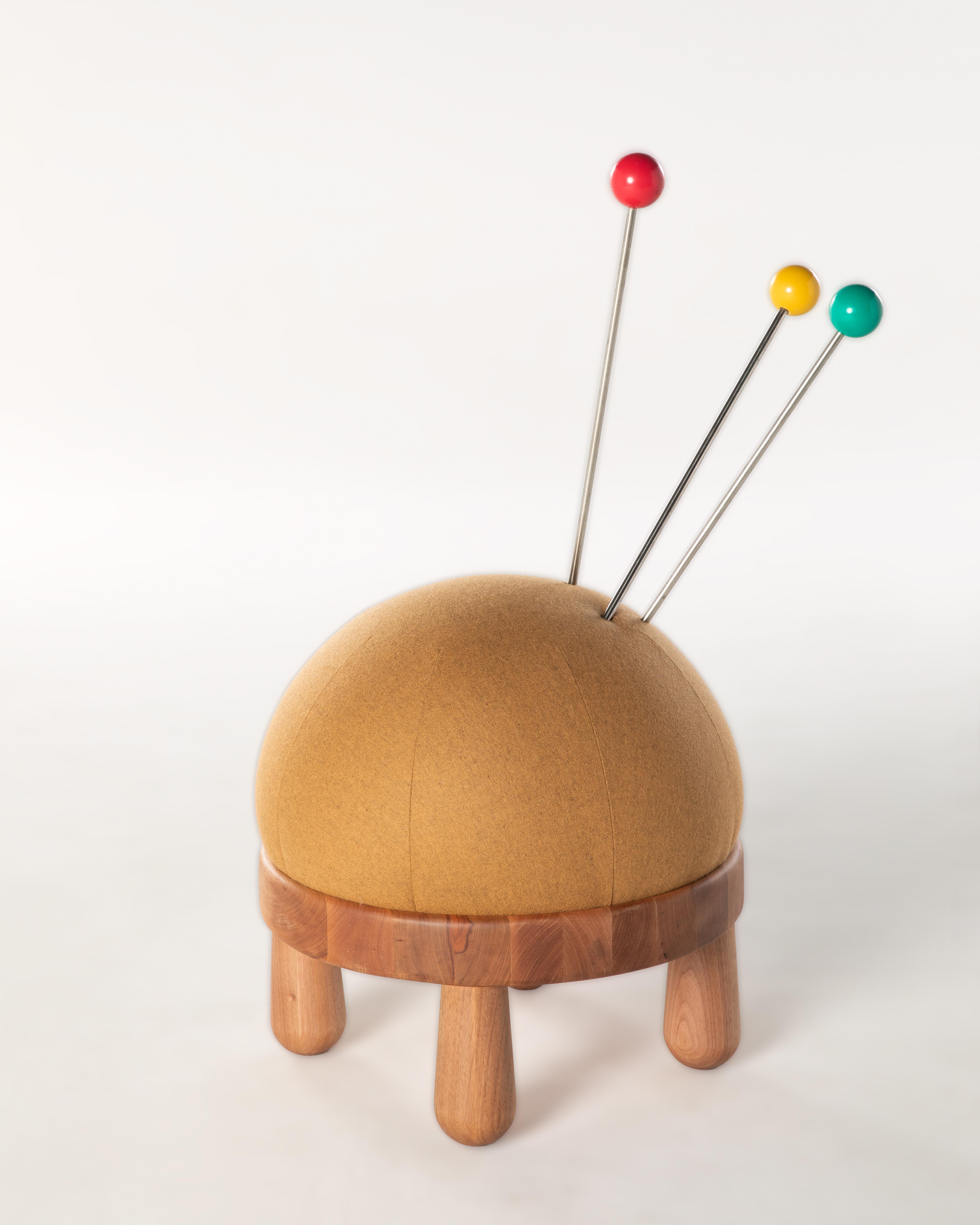 Vik Muniz Pincushion Pouf in Foam & Brazilian Wood with Steel Pins by +55design For Sale 1
