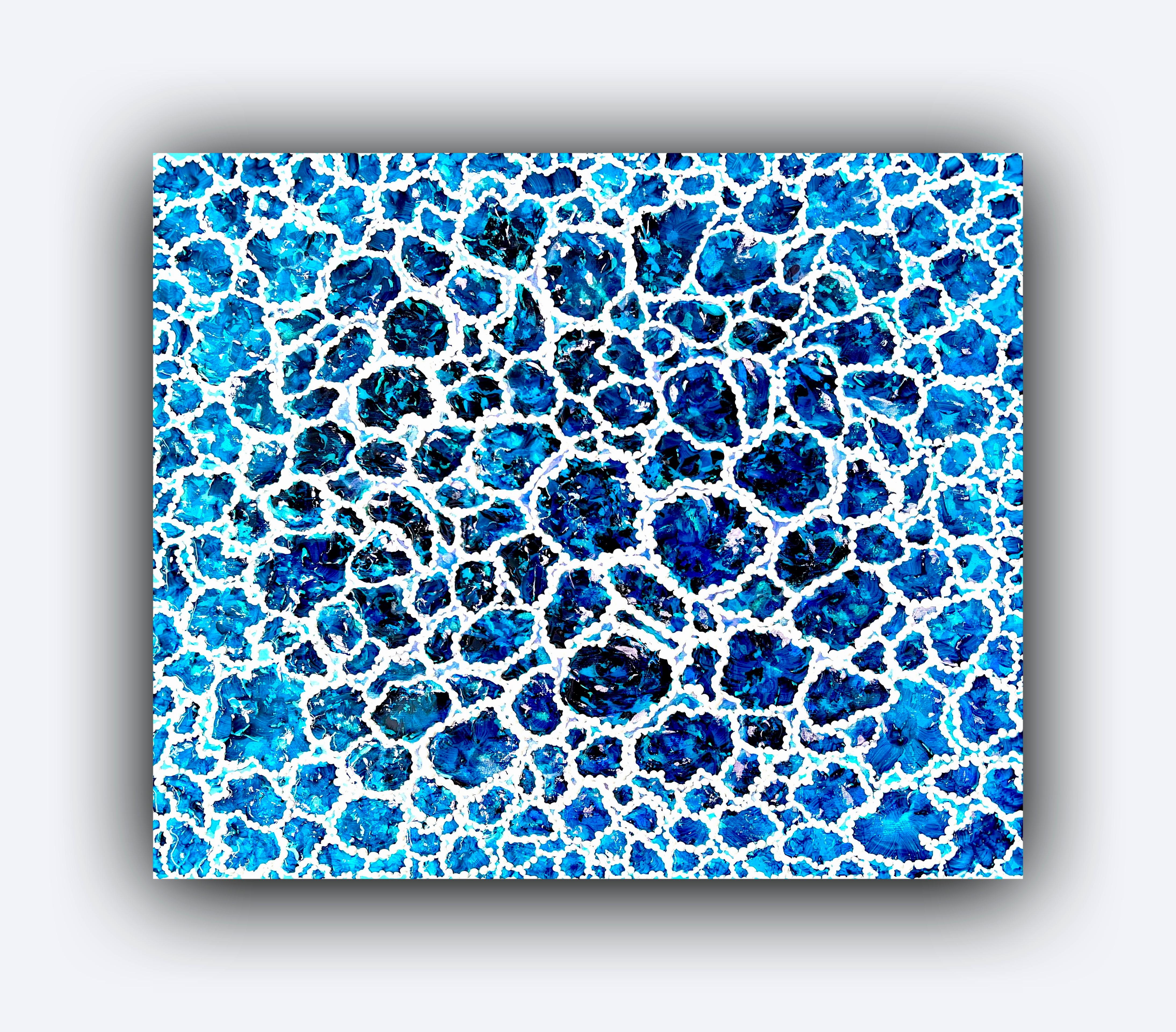 Lagon bleu de l'île de Miyako. Peinture abstraite. Aquarelle / Mer / Bleu. 50x60cm 