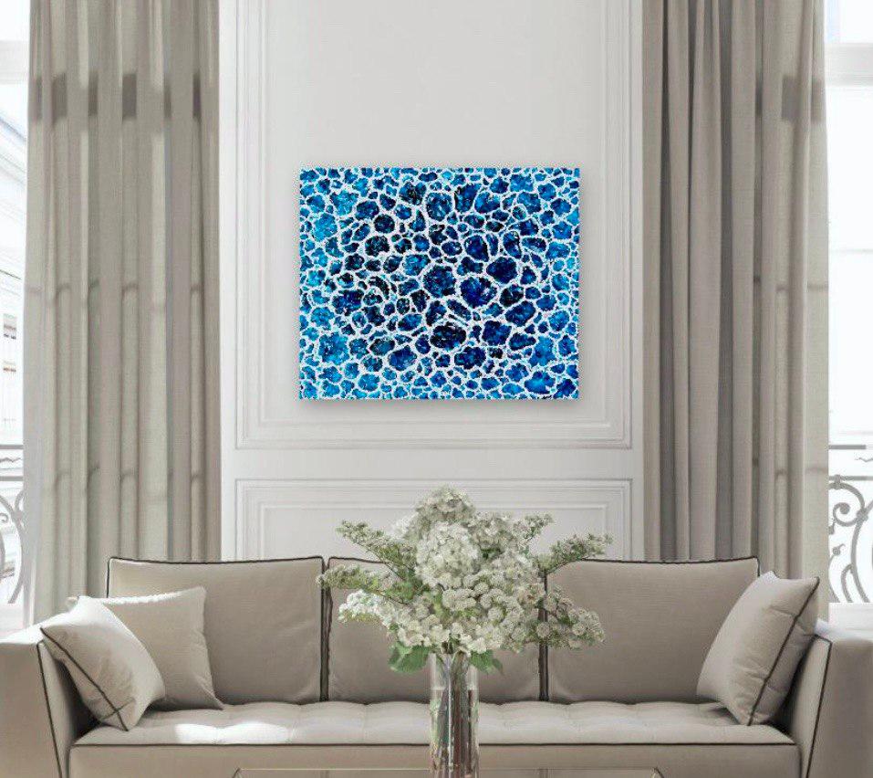 Lagon bleu de l'île de Miyako. Peinture abstraite. Aquarelle / Mer / Bleu. 50x60cm  en vente 2