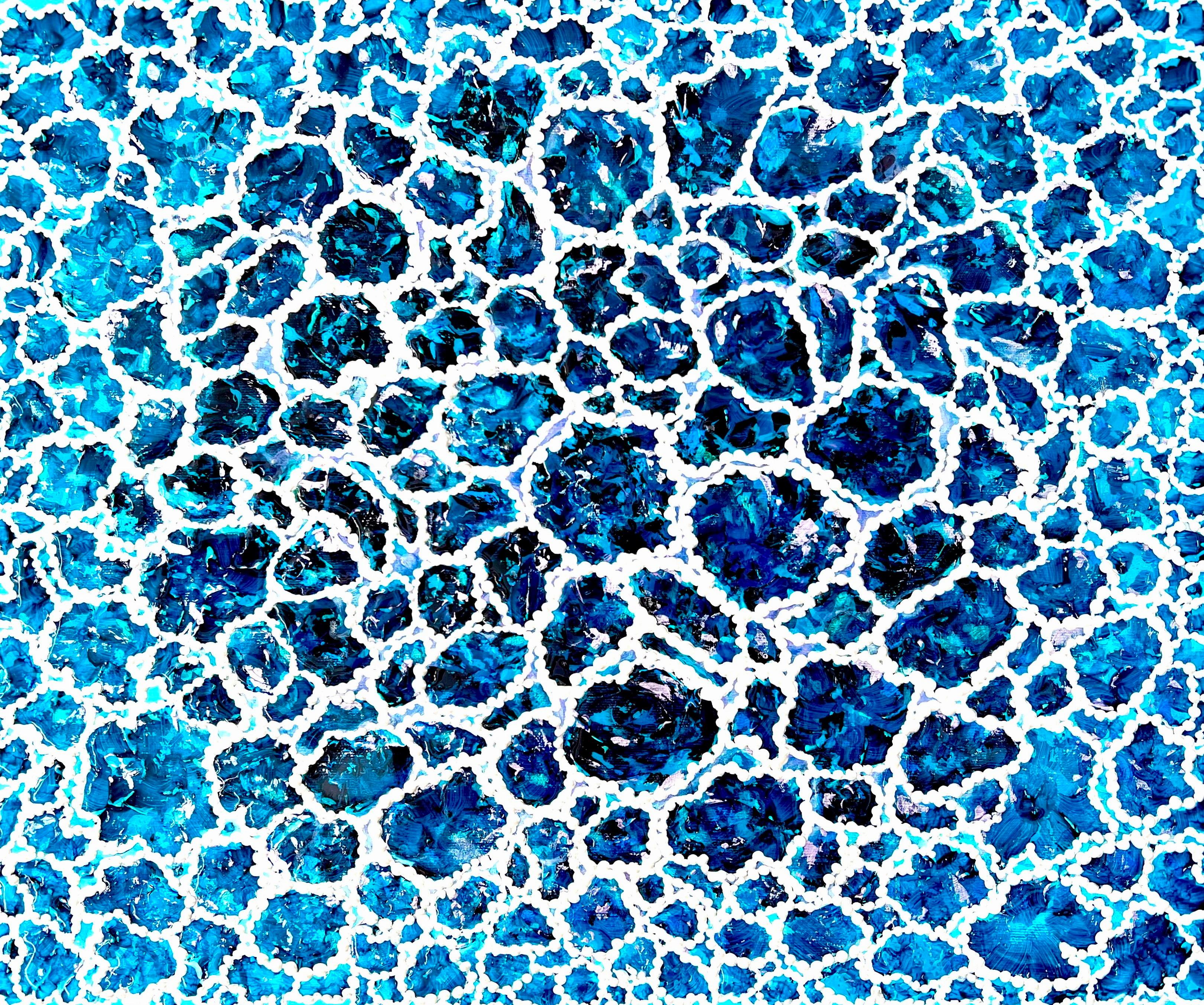 Lagon bleu de l'île de Miyako. Peinture abstraite. Aquarelle / Mer / Bleu. 50x60cm 