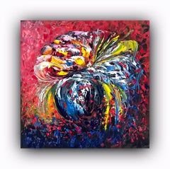  Blumenstrauß der Energie. Interieur-expressionistisches halb-abstraktes Ölgemälde. 30x30cm.