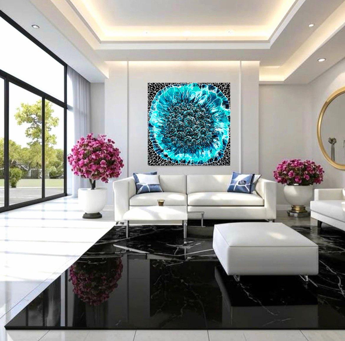 Bouquet of Winter.  Interior painting. Mixed Media  Art Resin 100x100cm For Sale 13