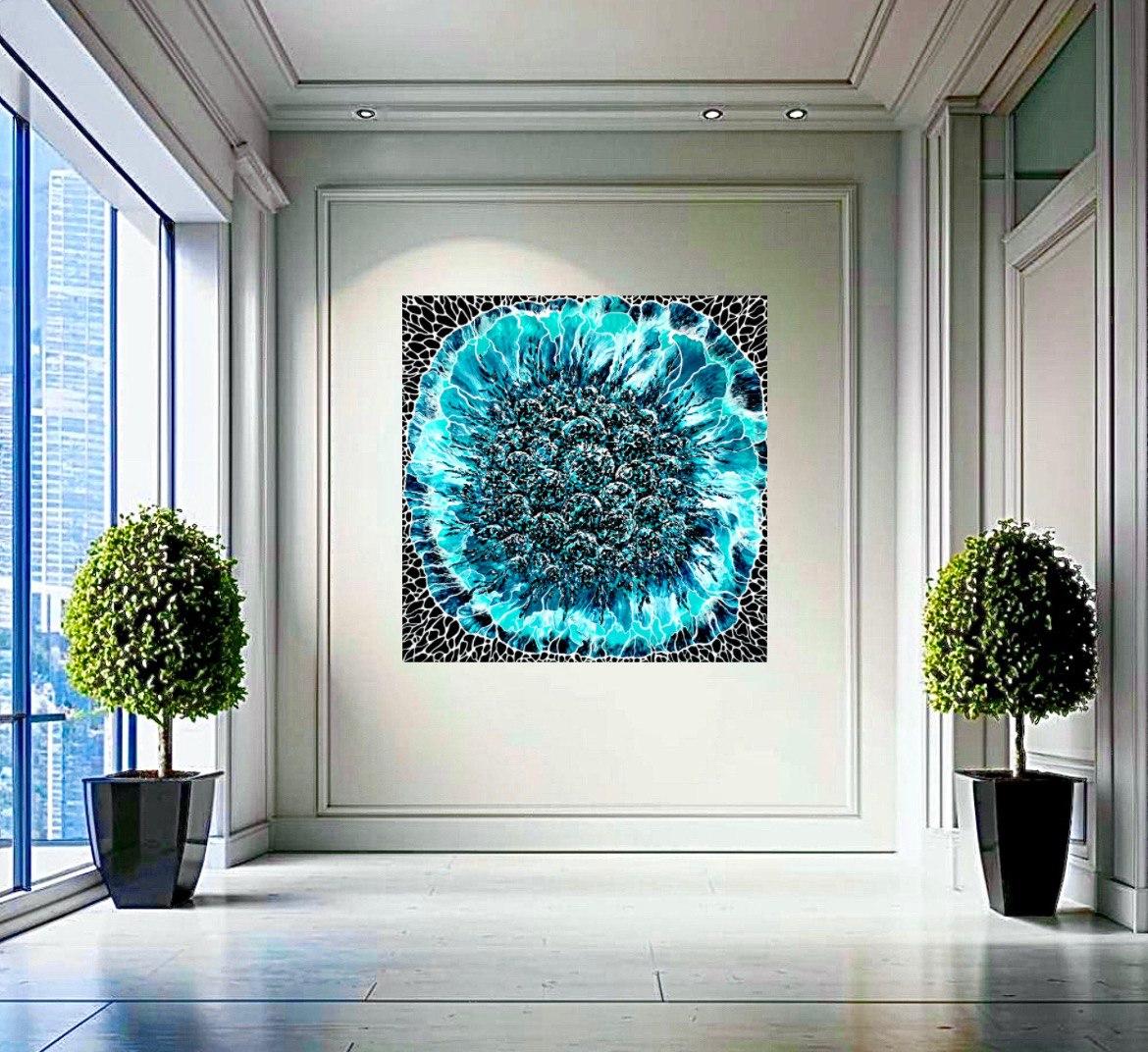 Bouquet of Winter.  Interior painting. Mixed Media  Art Resin 100x100cm For Sale 15