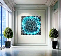 Bouquet of Winter / Mixed Media impasto large painting 100x100 cm, Signed.