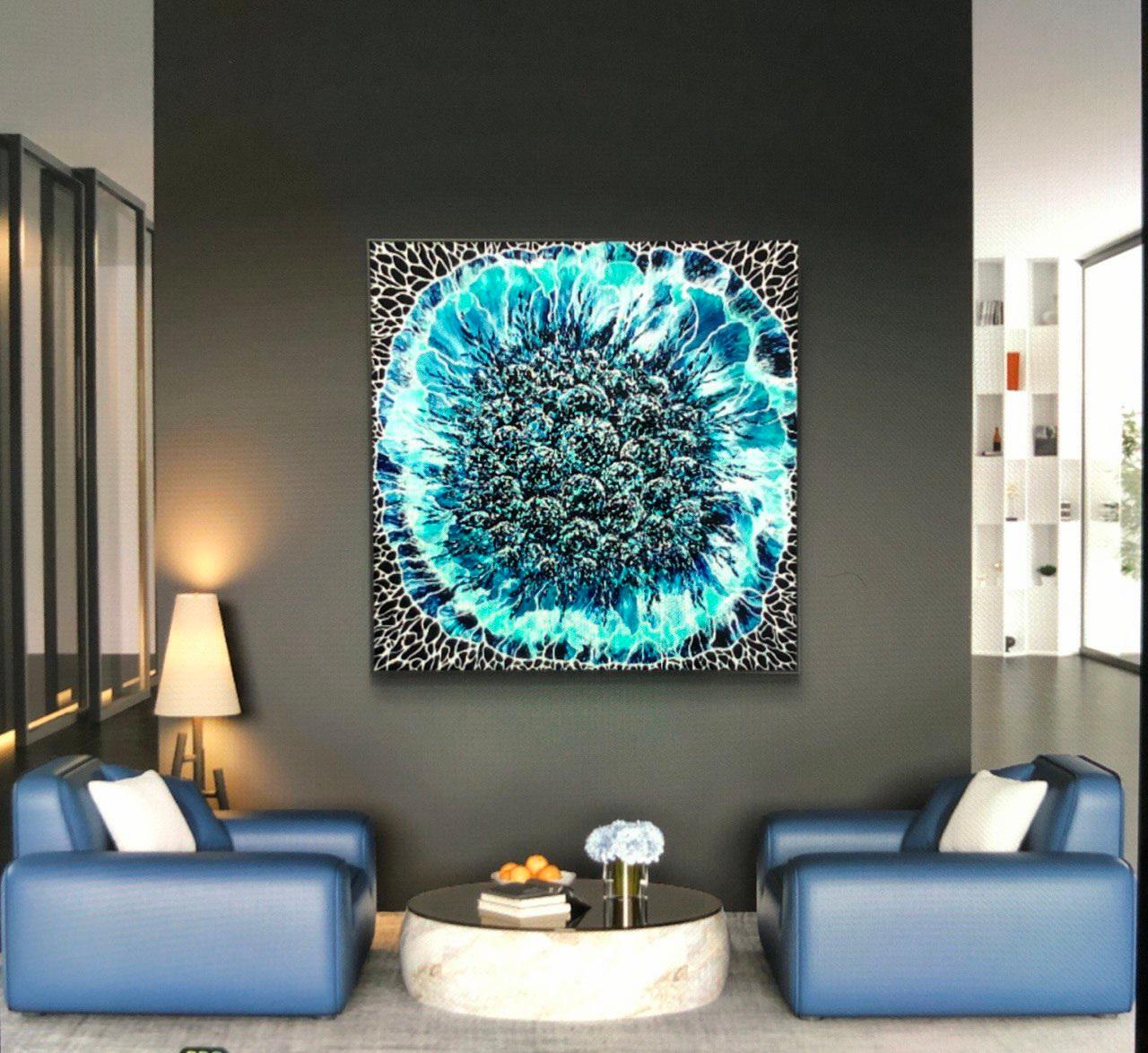   Bouquet of Winter.  Interior painting. Mixed Media  Art Resin 100x100cm For Sale 17