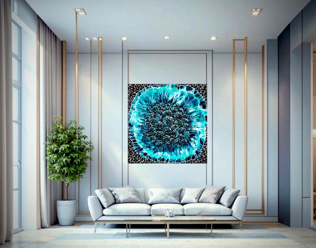 Bouquet of Winter.  Interior painting. Mixed Media  Art Resin 100x100cm For Sale 17