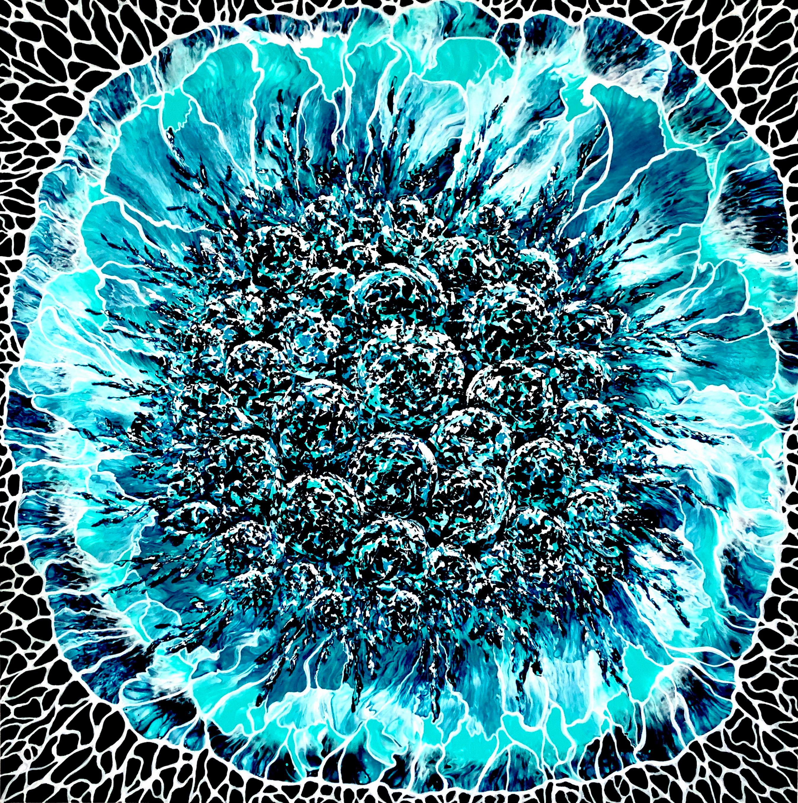 Ramo de invierno.  Pintura interior. Técnica mixta  Resina artística 100x100cm