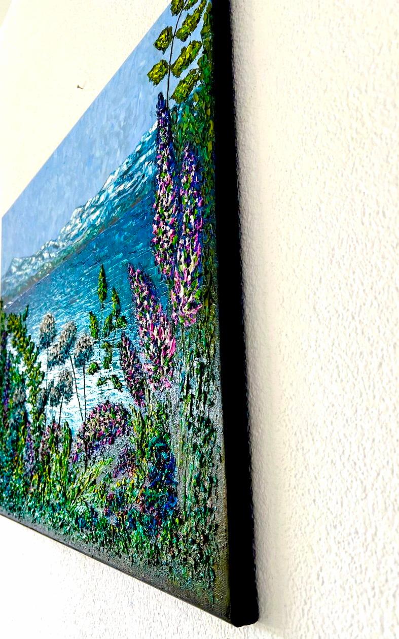 Au bord du lac Hallwilersee / peinture à l'huile impressionniste à l'empâtement. - Painting de Vik Schroeder 