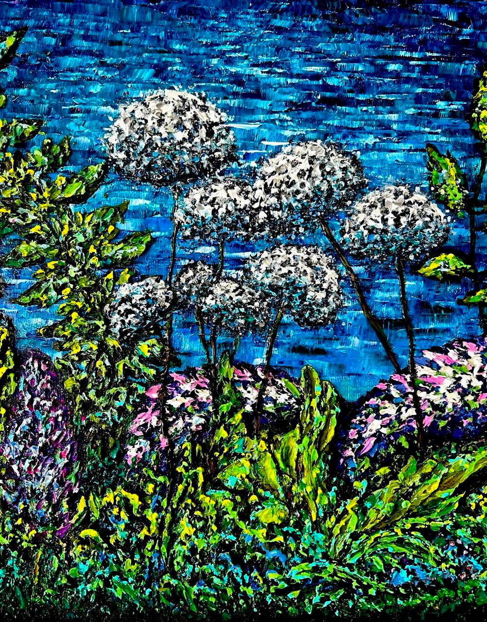 Au bord du lac Hallwilersee / peinture à l'huile impressionniste à l'empâtement. - Impressionnisme abstrait Painting par Vik Schroeder 