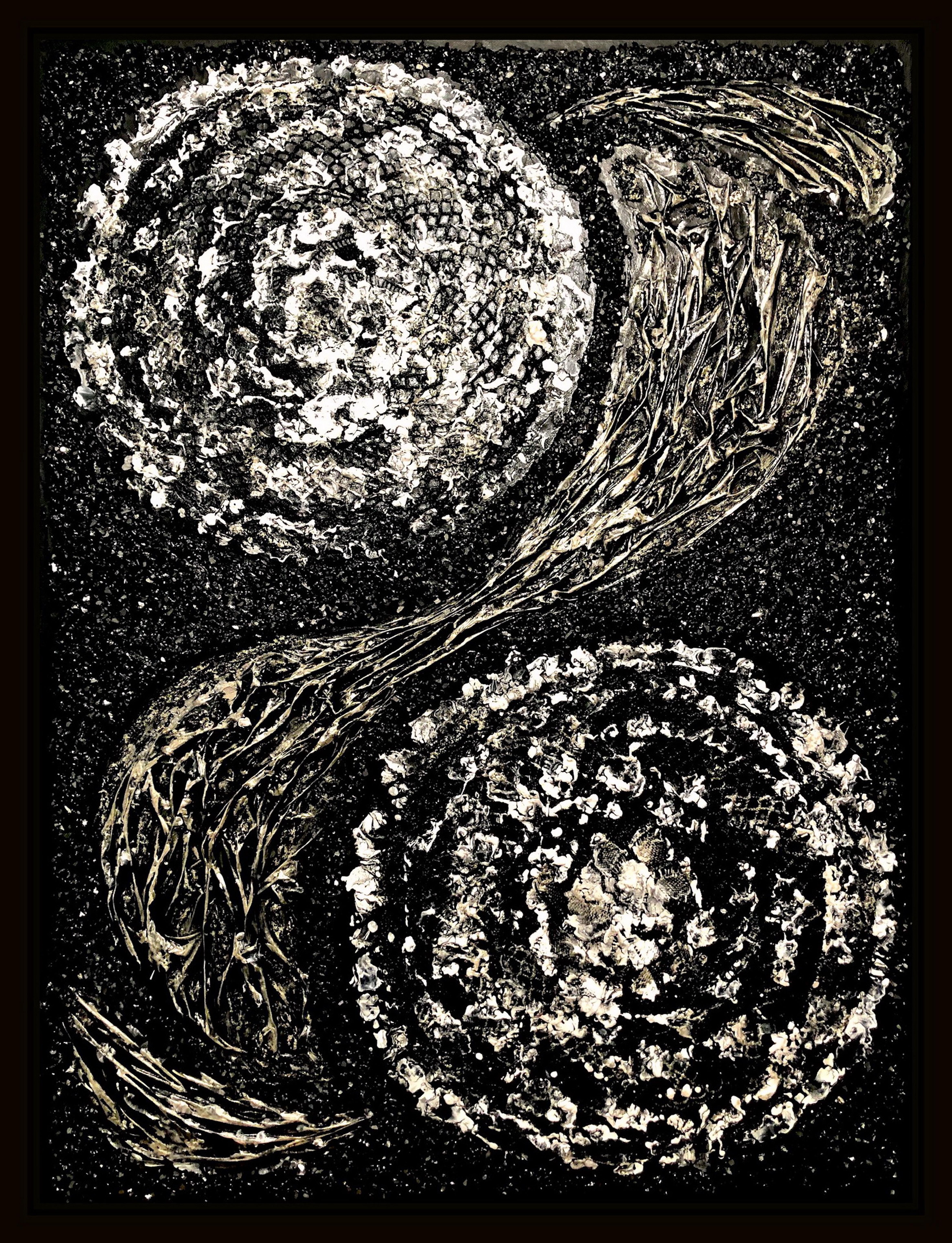 Set of 2 Wall Sculpture. Diptych. Collage Mixed Media on canvas, black & white. For Sale 11