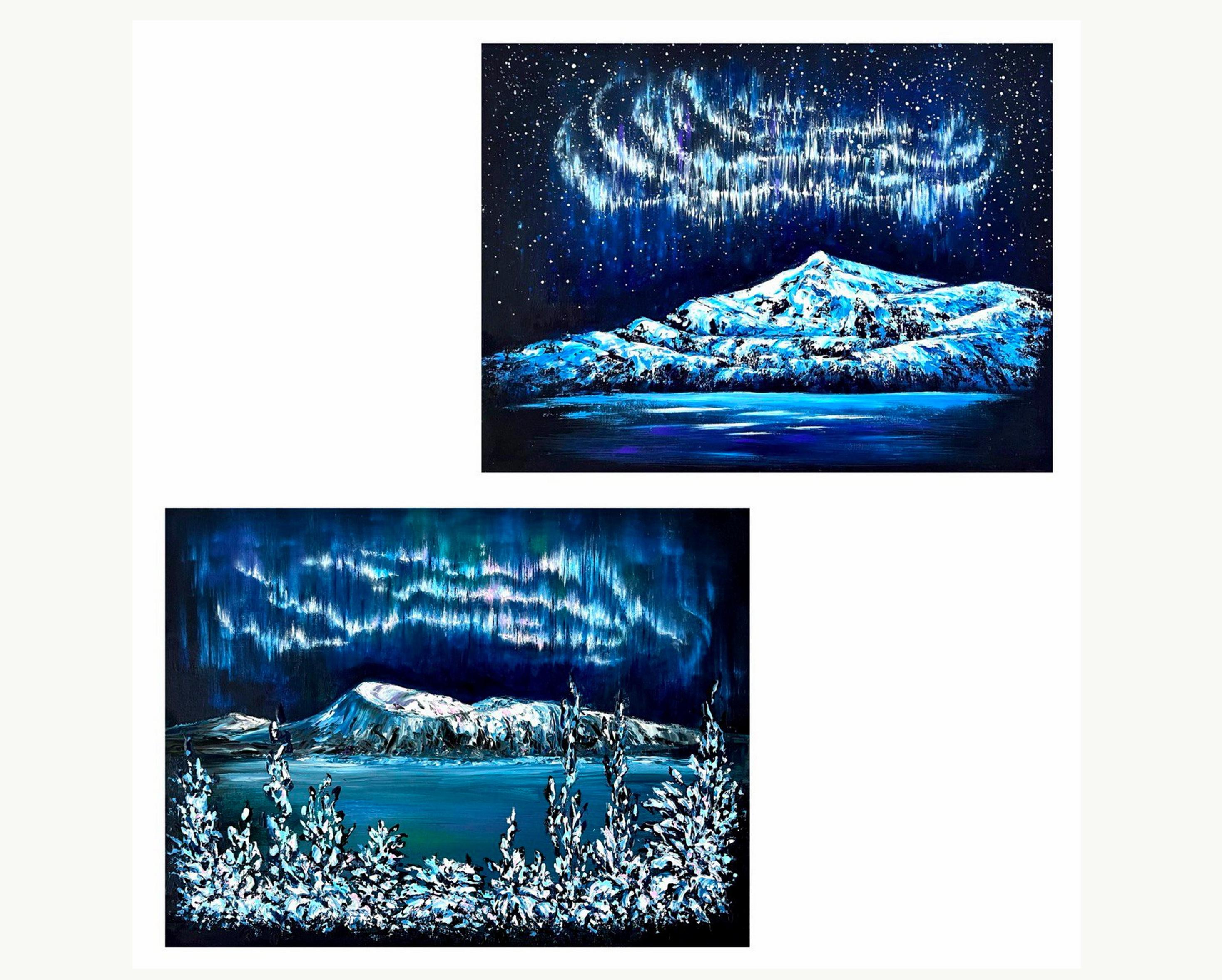 Interior Painting de Vik Schroeder  - Díptico "Noche de paz, noche santa" / Cada uno -30*40 cm / Invierno / Impresionismo...