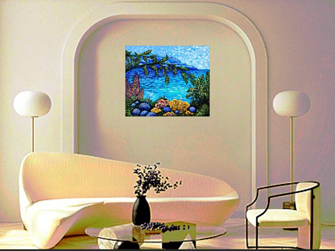    Dreamscape. Impasto painting. Impressionism. nature, flowers, sea, landscape. For Sale 8