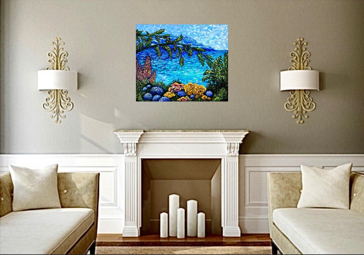    Dreamscape. Impasto painting. Impressionism. nature, flowers, sea, landscape. - Painting by Vik Schroeder 