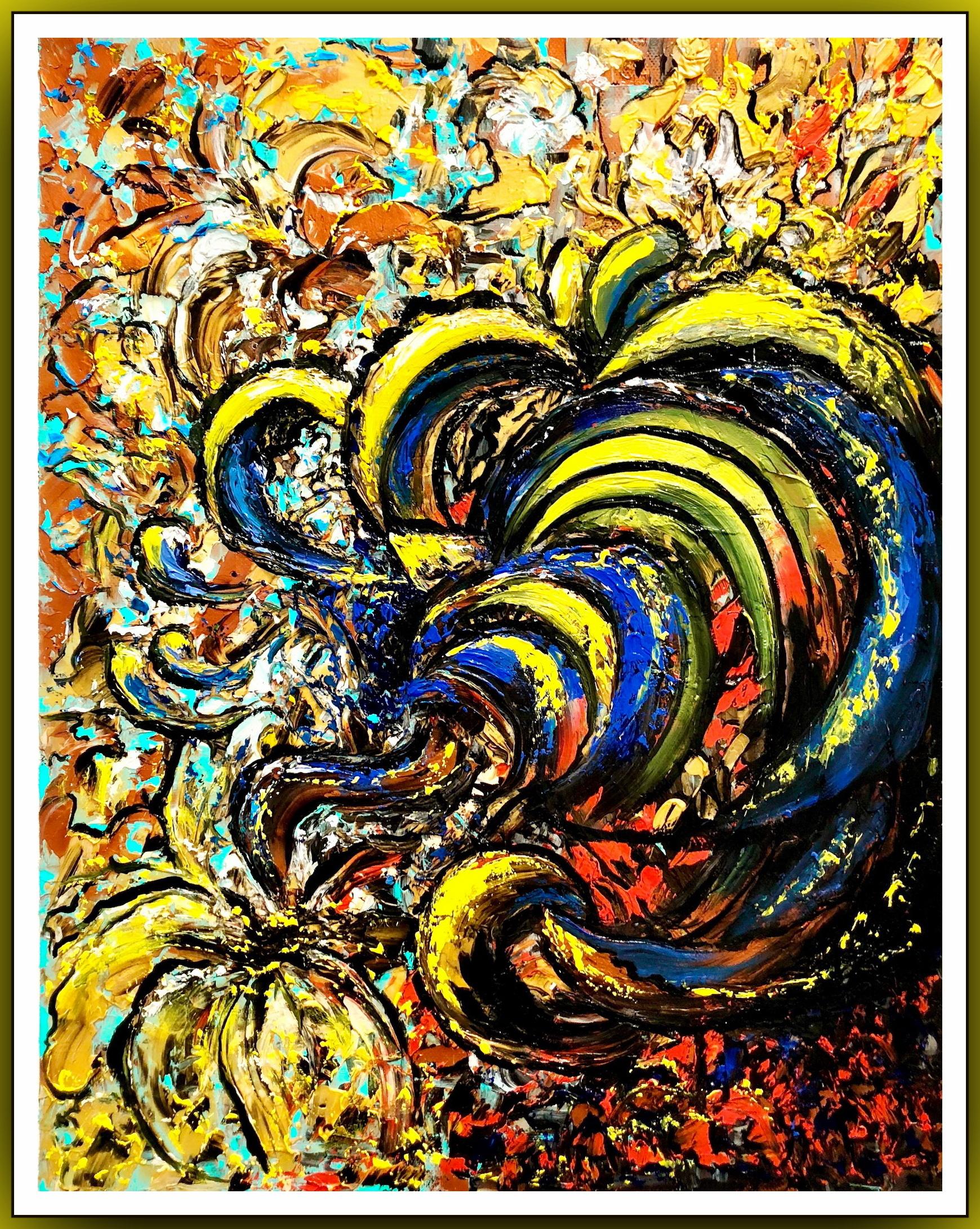 énergétique de l'amour expressionnisme abstrait, peinture à l'huile colorée originale de 50 x 40 cm