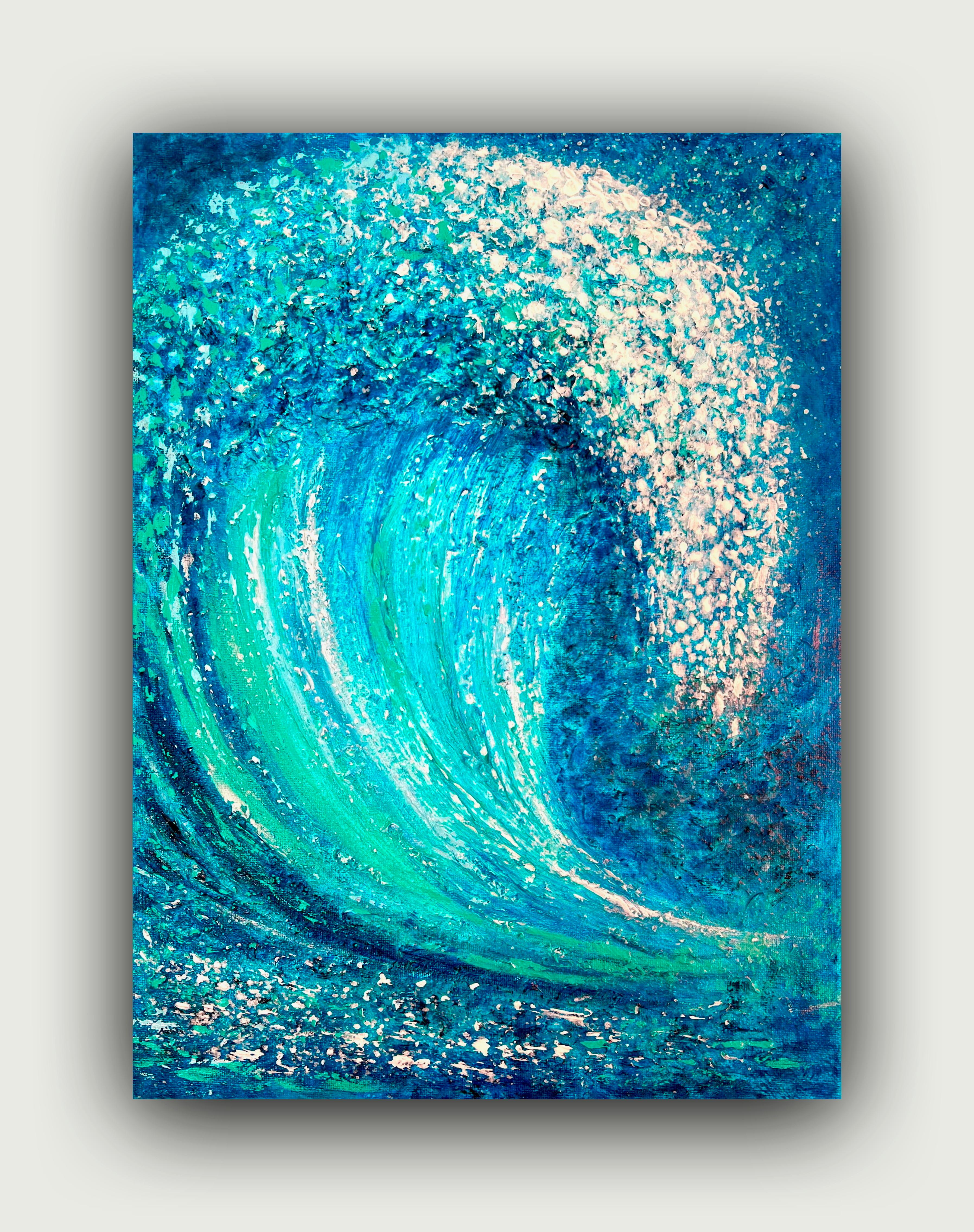  énergie de la mer Peinture semi-abstraite d'expressionnisme intérieur, 40 x 30 cm.