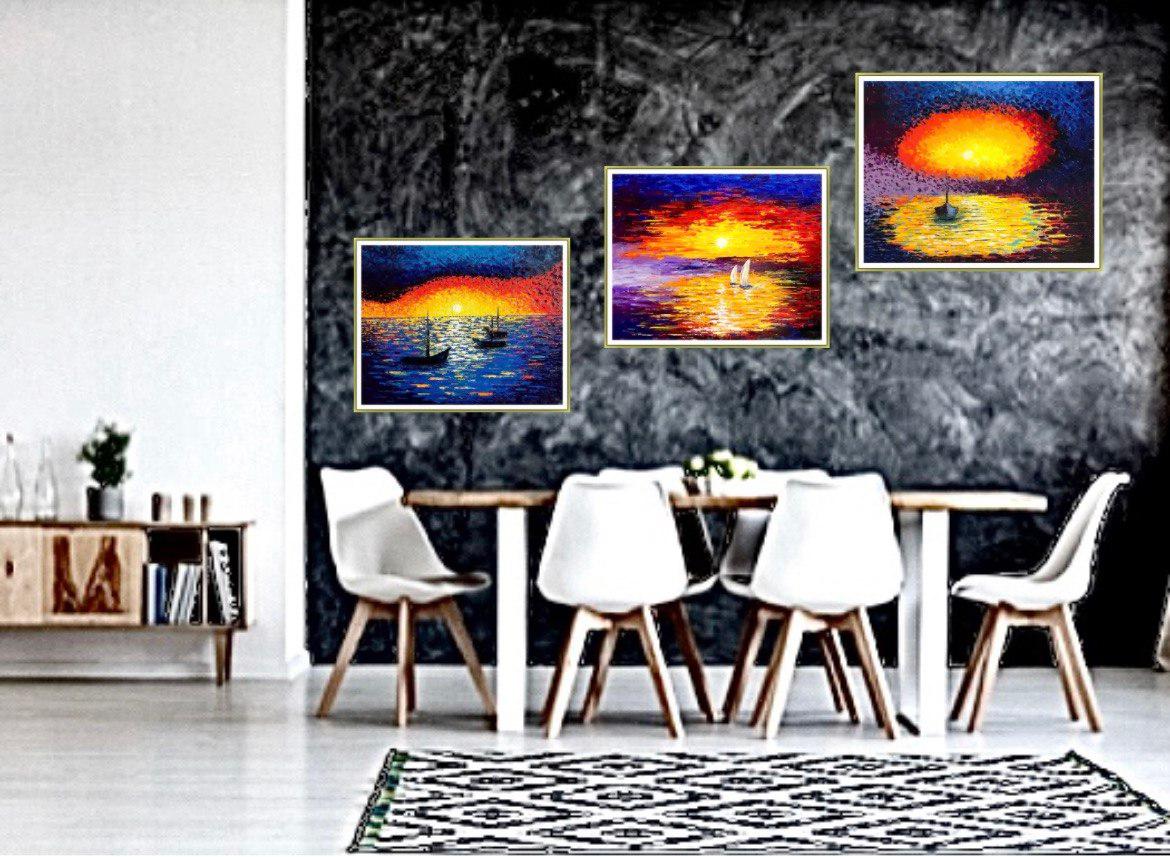 Evening Rest. Oil impasto painting, impressionism. Sea sunset, water, fine art. For Sale 11