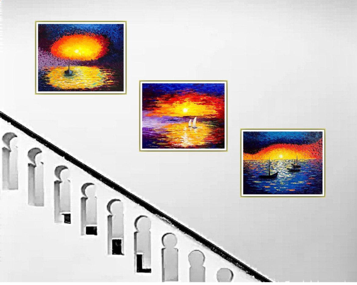 Repos du soir. Peinture à l'huile, impressionnisme Sunset en mer, eau, beaux-arts en vente 13