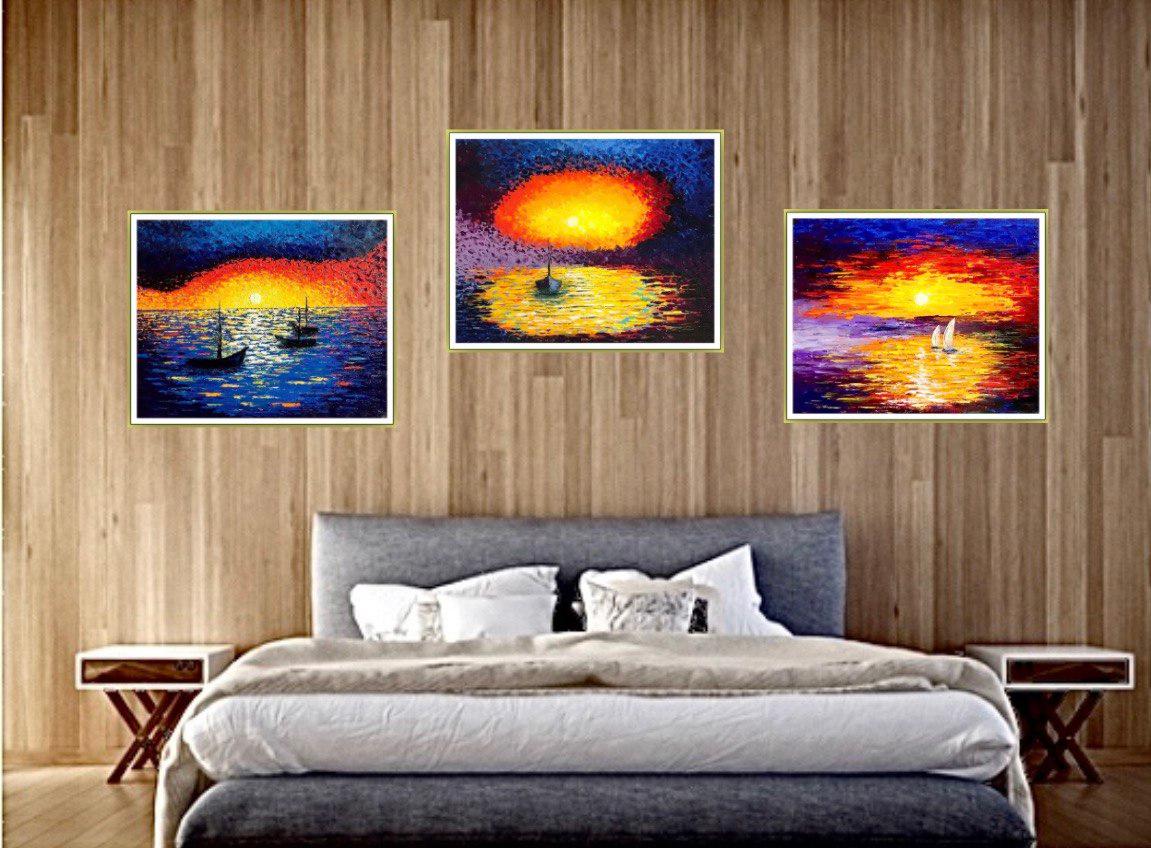 Repos du soir. Peinture à l'huile, impressionnisme Sunset en mer, eau, beaux-arts en vente 14