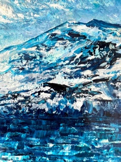 Faulensee // Oil Impasto Painting / Landscape / blue monochrome / mountains.