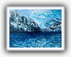 Faulensee Peinture à l
huile, paysage impressionniste, 30x40 cm/ montagnes.