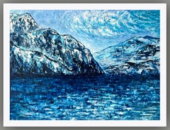 Faulensee // Oil Impasto Painting / Landscape / blue monochrome / mountains.