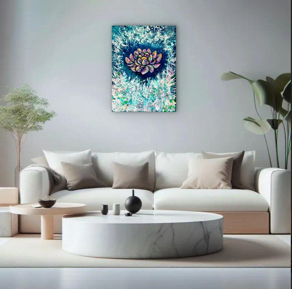 Inspirationsblume. Abstraktes Gemälde / Wasser / Lotus / Blumen / 80x60cm im Angebot 13