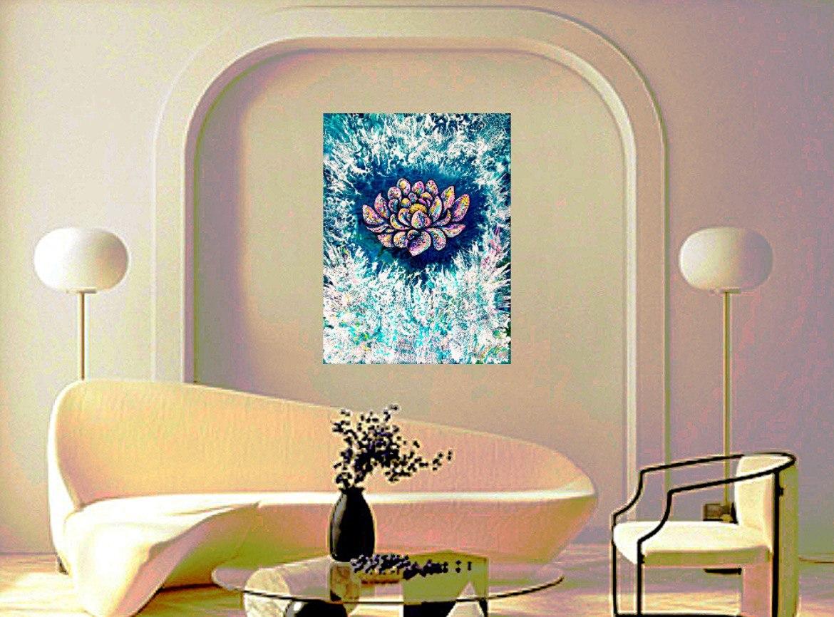 Flower of Inspiration. Abstract painting / Water / Lotus / Floral / 80x60cm - Abstract Expressionist Painting by Vik Schroeder 
