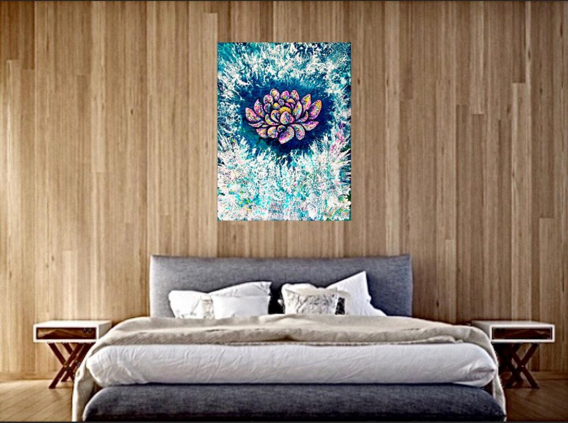 Inspirationsblume. Abstraktes Gemälde / Wasser / Lotus / Blumen / 80x60cm im Angebot 4