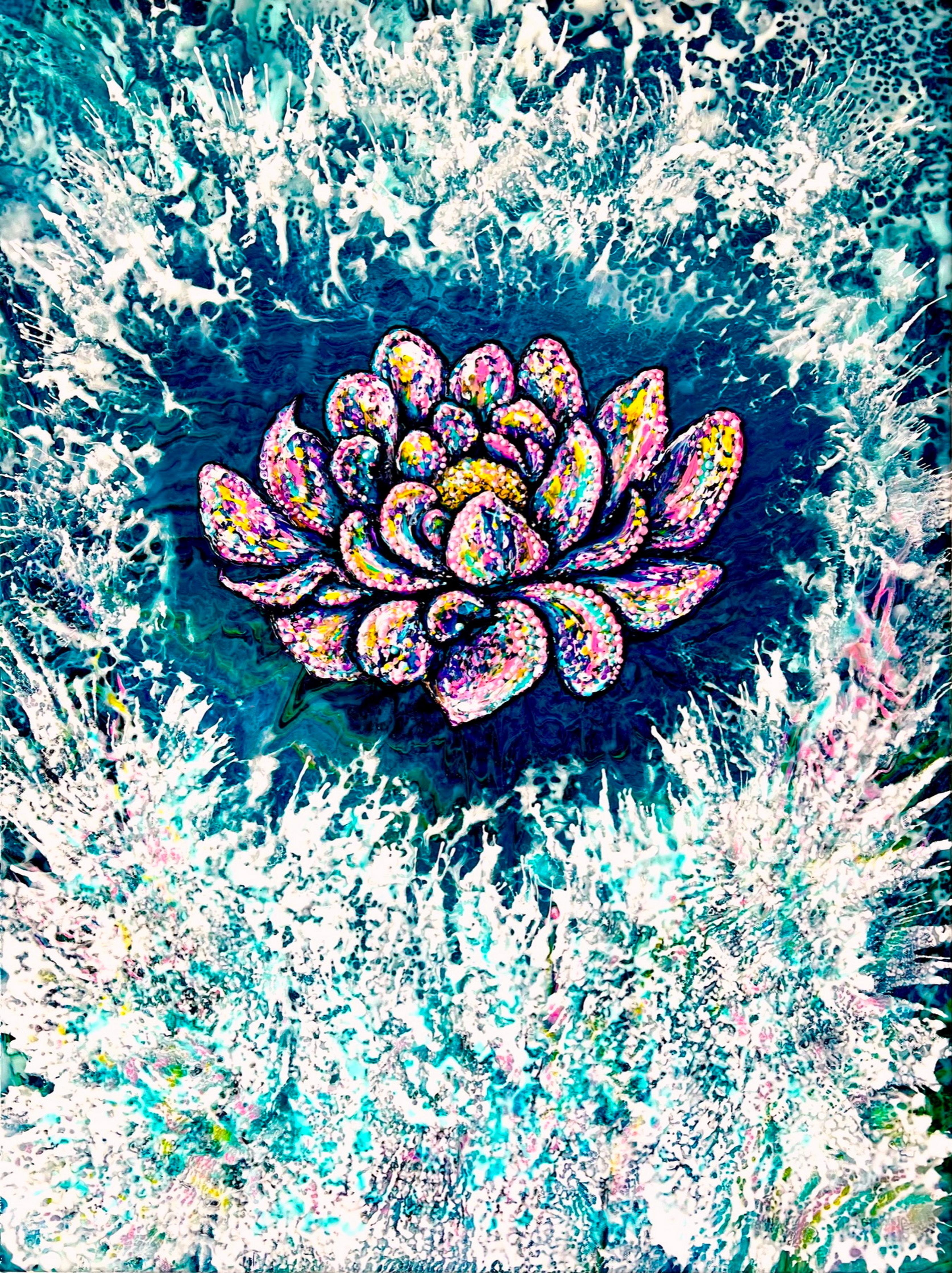 Abstract Painting de Vik Schroeder  - Flor de la Inspiración. Cuadro abstracto / Agua / Loto / Floral / 80x60cm