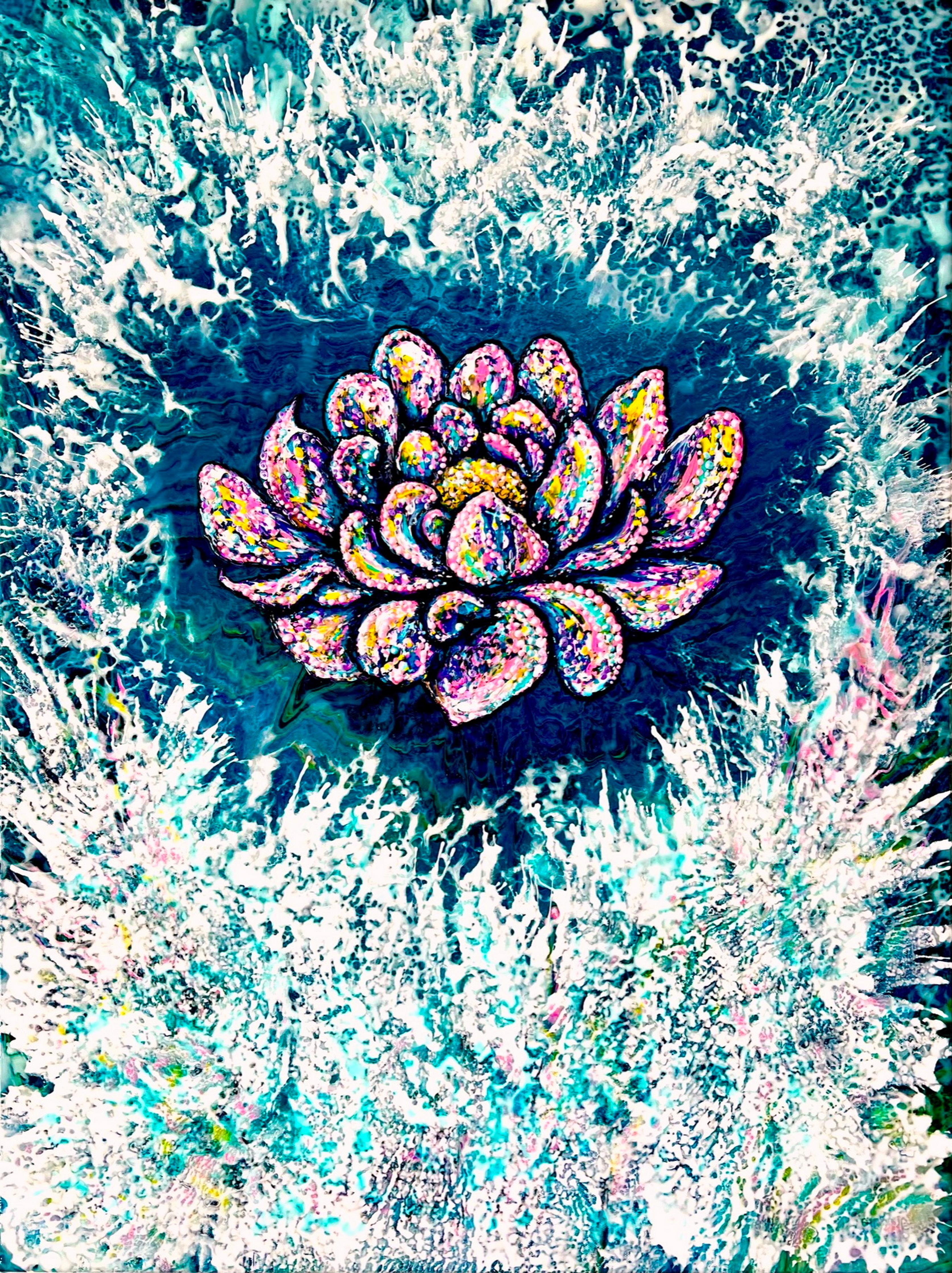 Flower of Inspiration. Abstract painting / Water / Lotus / Floral / 80x60cm