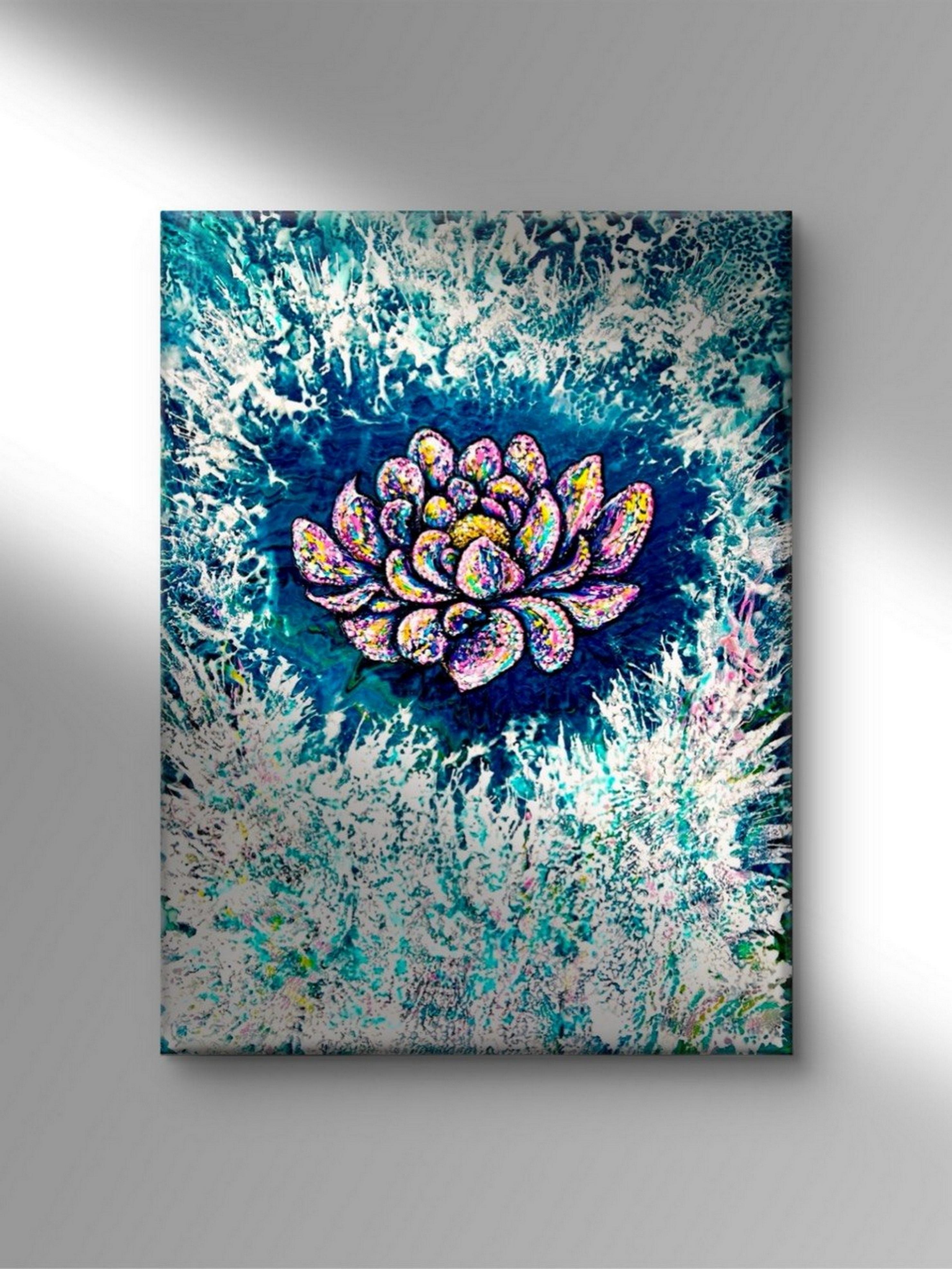 Blume der Inspiration // Florale 3d-Impasto-Malerei / Wasserlotus / gute Schwingungen /