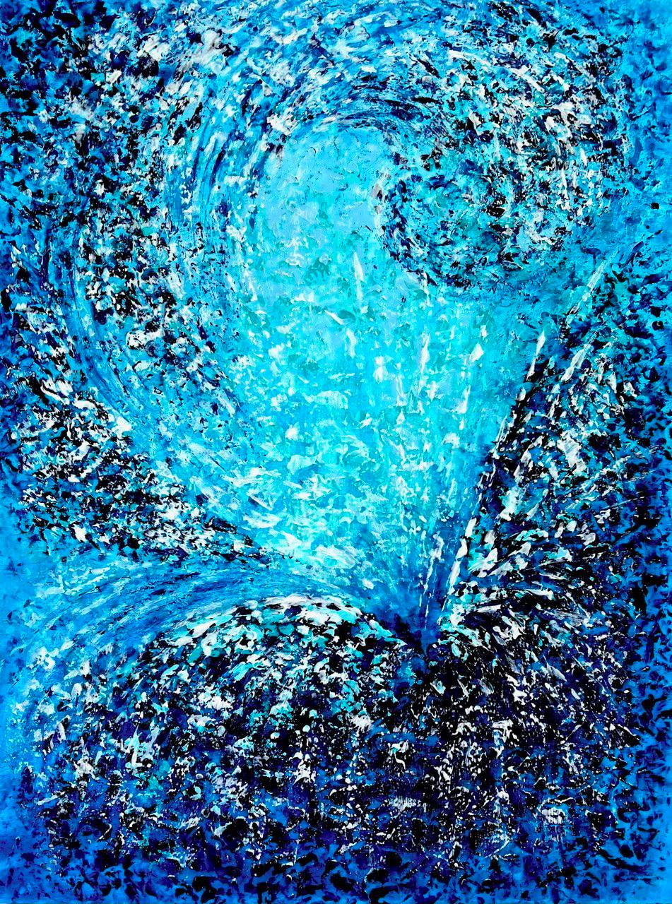 Fontana di vita / Interno acqua astratto / oceano blu / mare, onde. - Mixed Media Art di Vik Schroeder 
