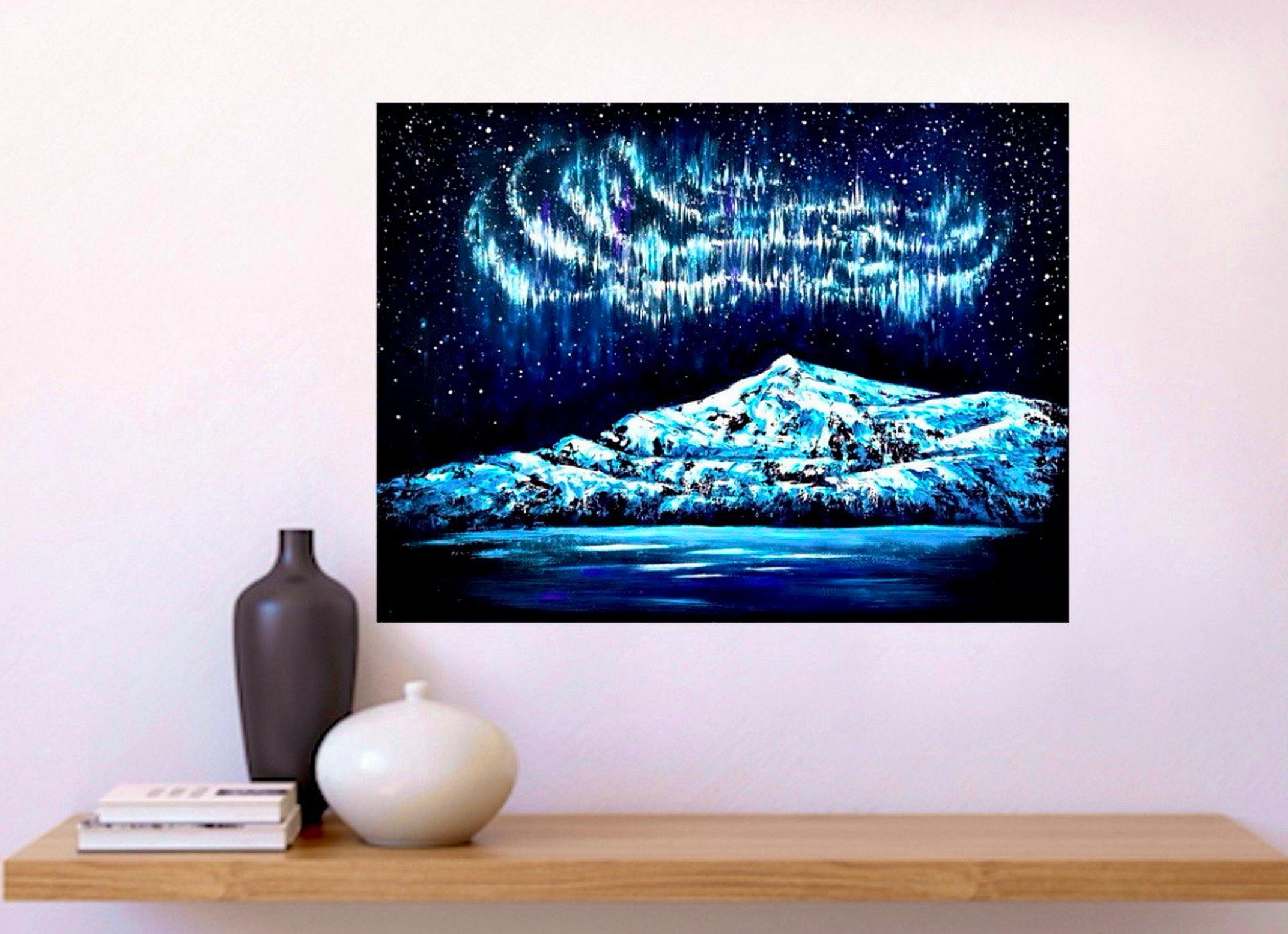 Holy Night / Impressionism / Winter, Snow, Sky Northern Lights. For Sale 8