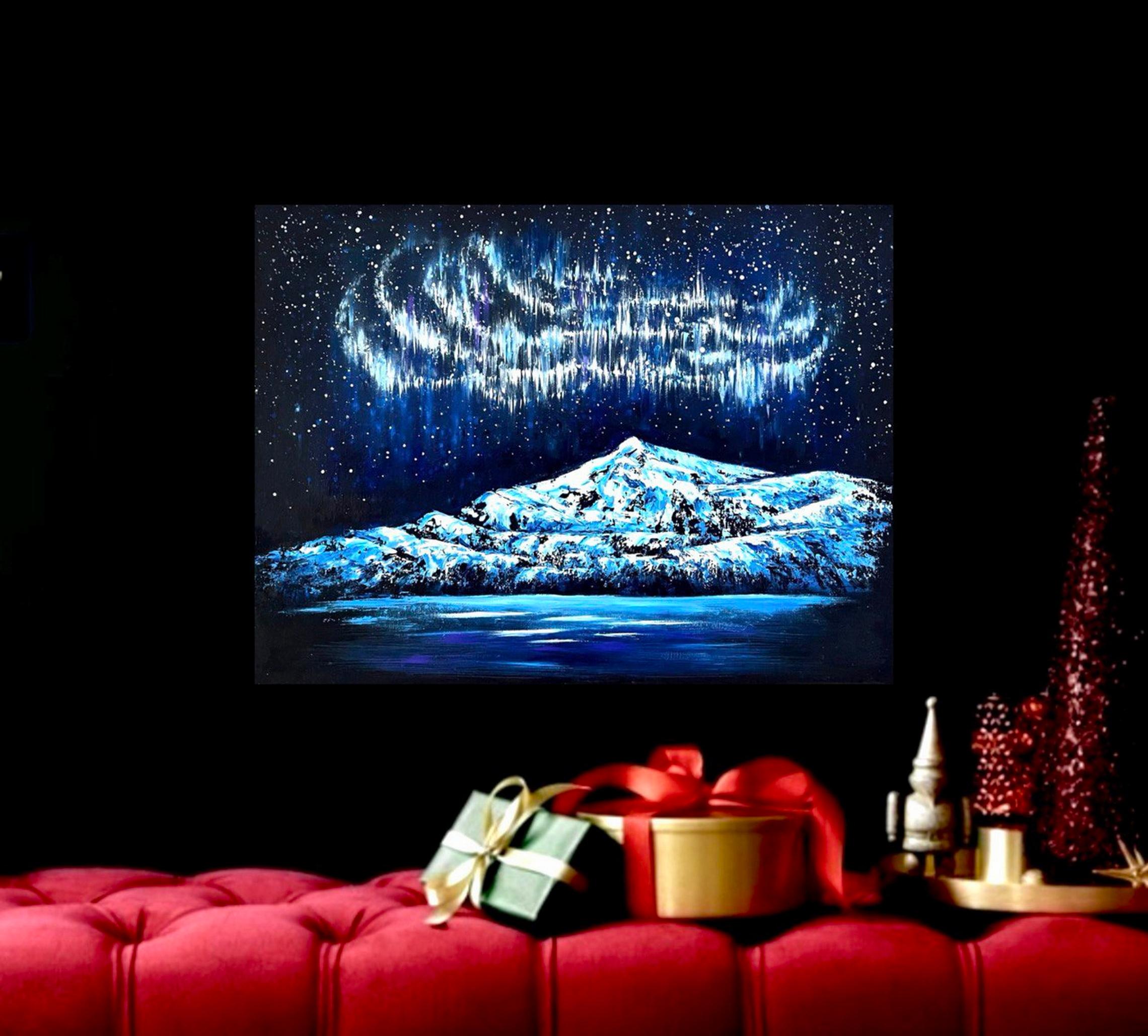 Holy Night / Impressionism / Winter, Snow, Sky Northern Lights. For Sale 9