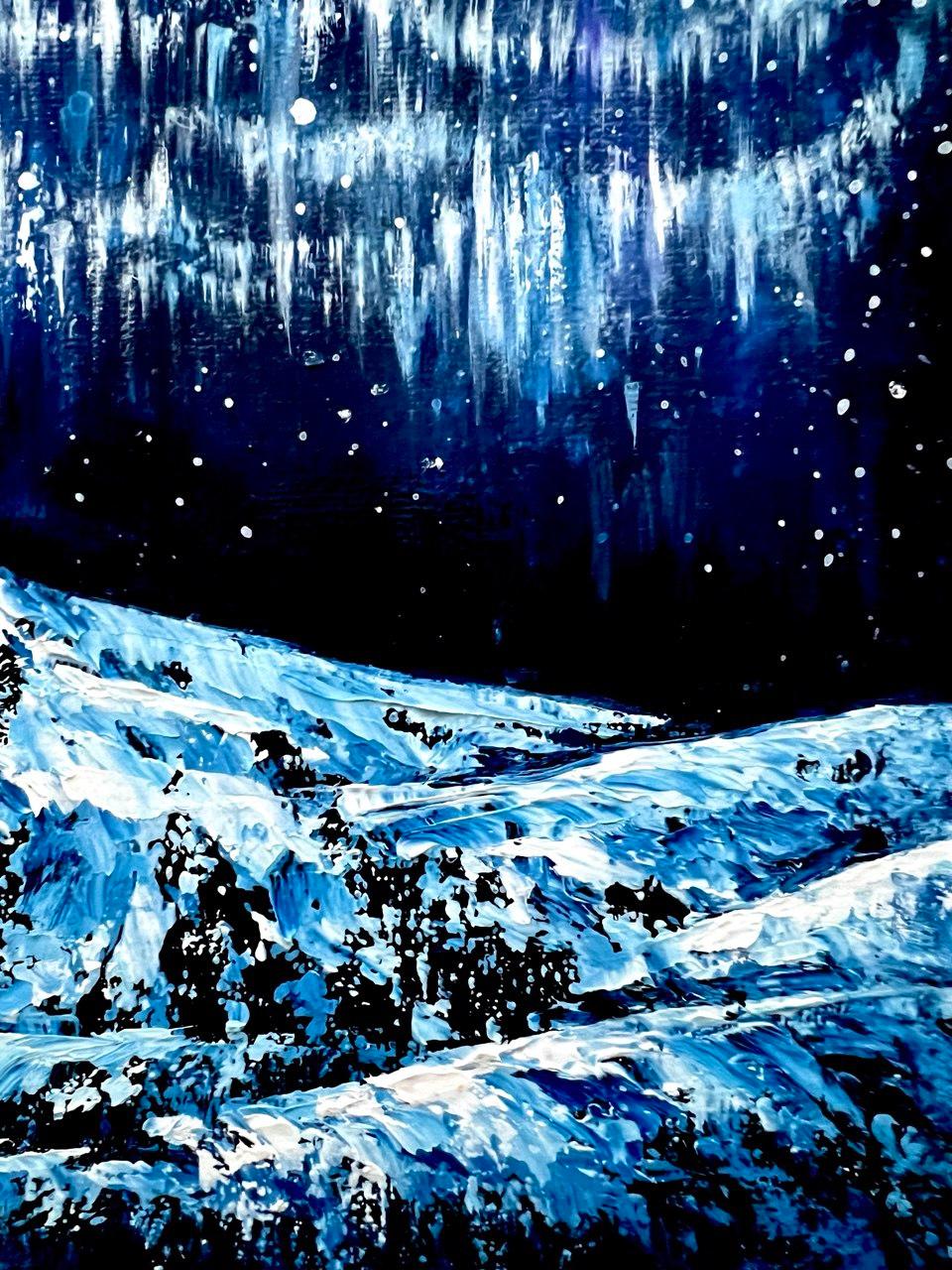 Holy Night / Impressionism / Winter, Snow, Sky Northern Lights. - Abstract Impressionist Painting by Vik Schroeder 