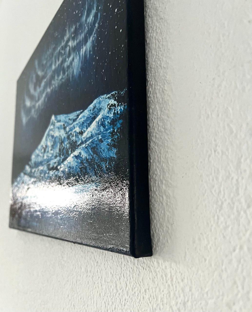 Holy Night / Impressionism / Winter, Snow, Sky Northern Lights. - Black Interior Painting by Vik Schroeder 