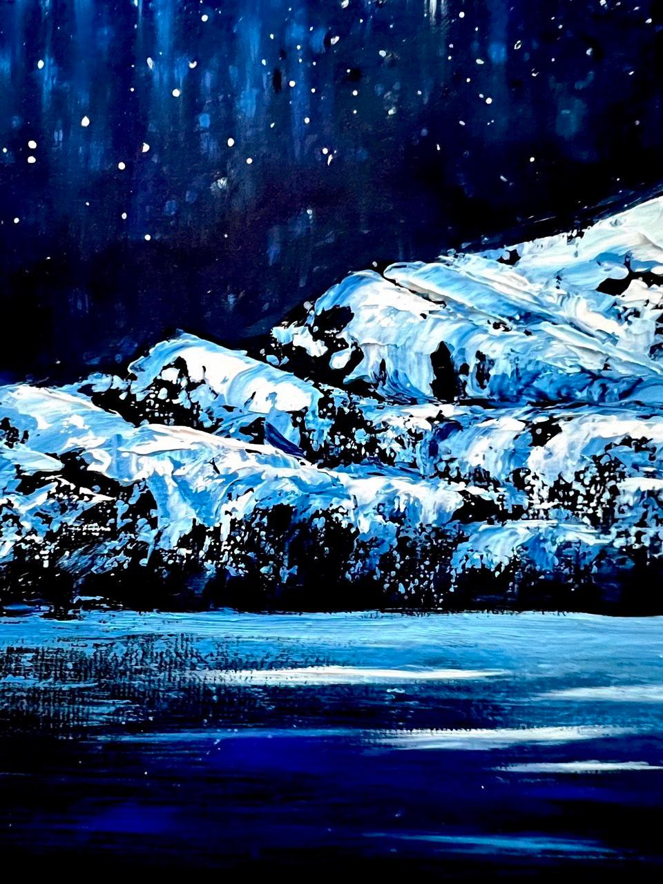 Holy Night / Impressionism / Winter, Snow, Sky Northern Lights. For Sale 2