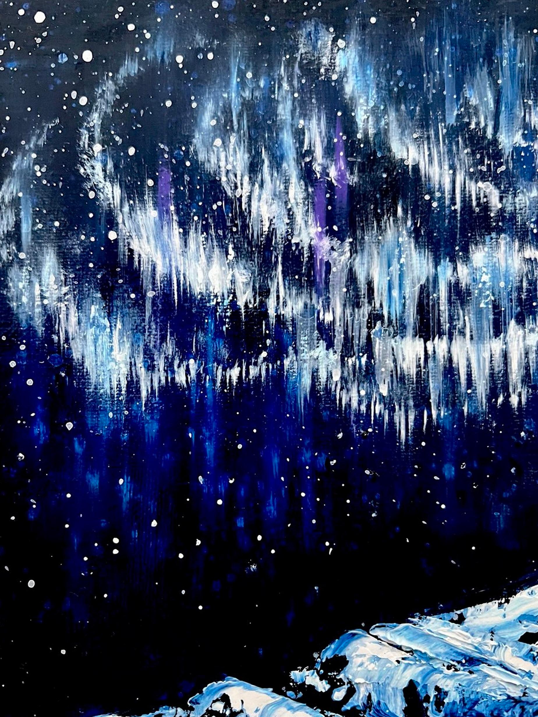 Holy Night / Impressionism / Winter, Snow, Sky Northern Lights. For Sale 3