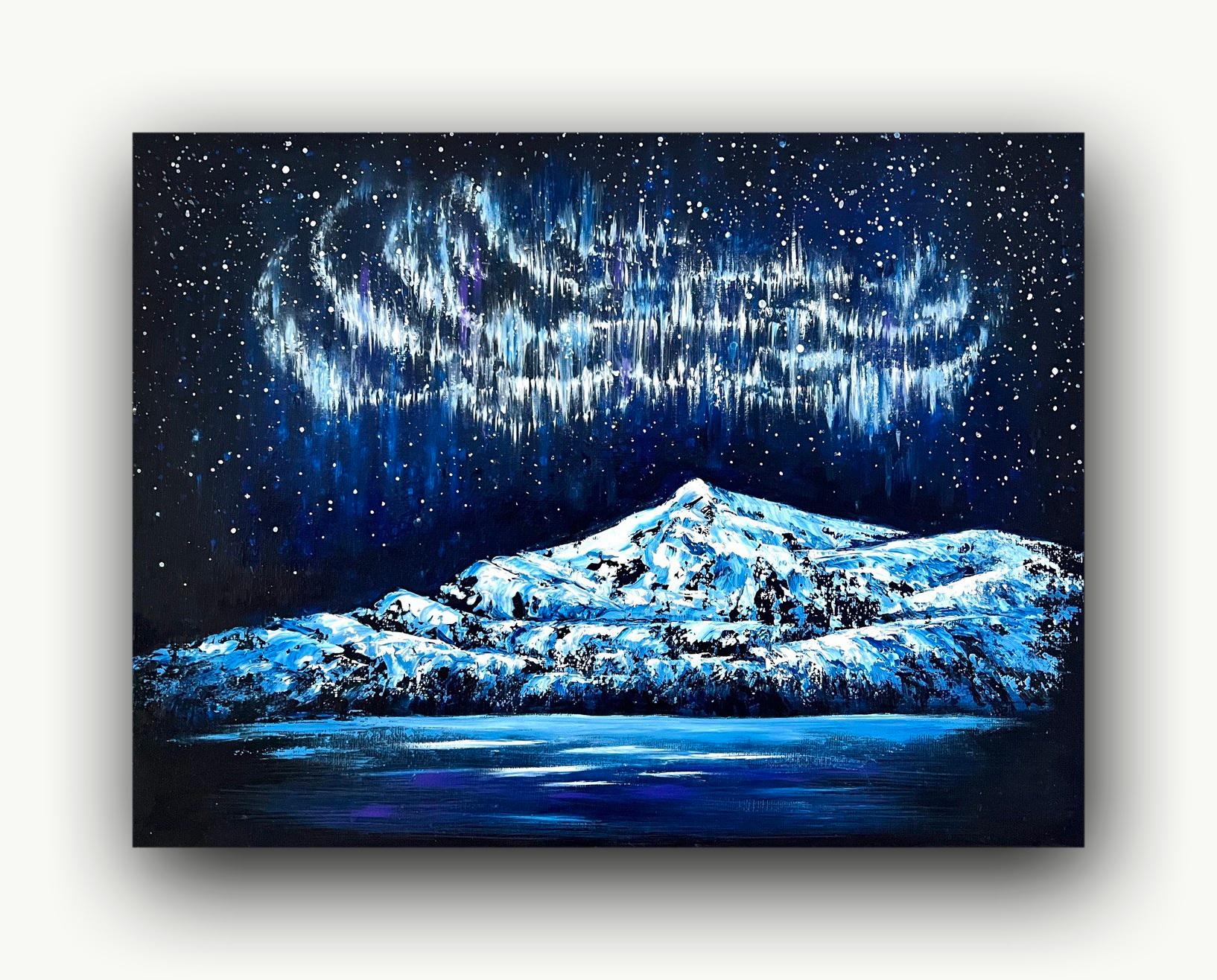 Holy Night / Impressionism / Winter, Snow, Sky Northern Lights. For Sale 4