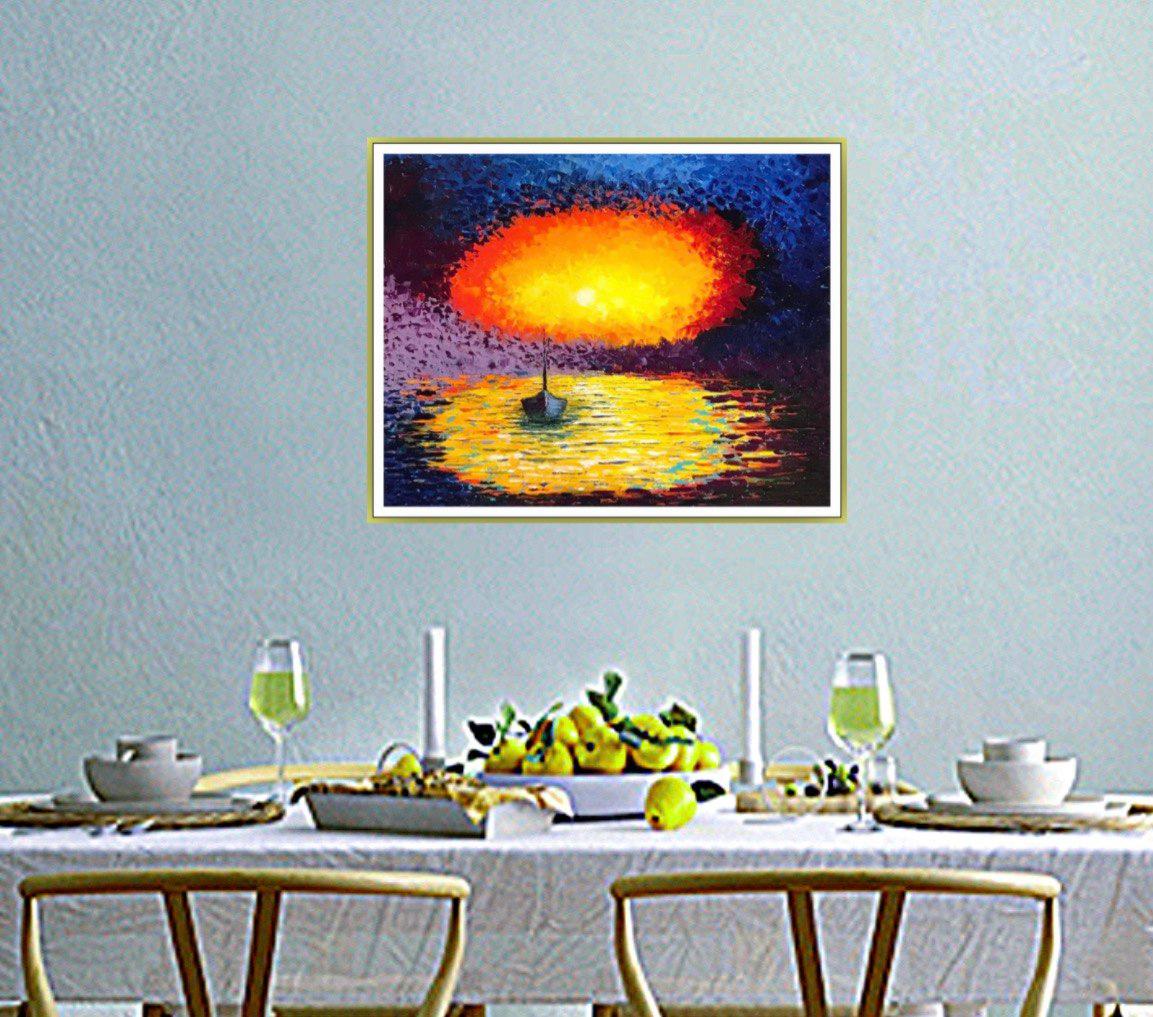 Soirée chaude. Peinture originale à l'huile / Impressionnisme / Coucher de soleil, mer,  Soleil. en vente 4