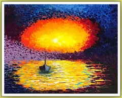 Hot Evening. Original oil impasto painting / Impressionism /Sunset, Sea,  Sun.