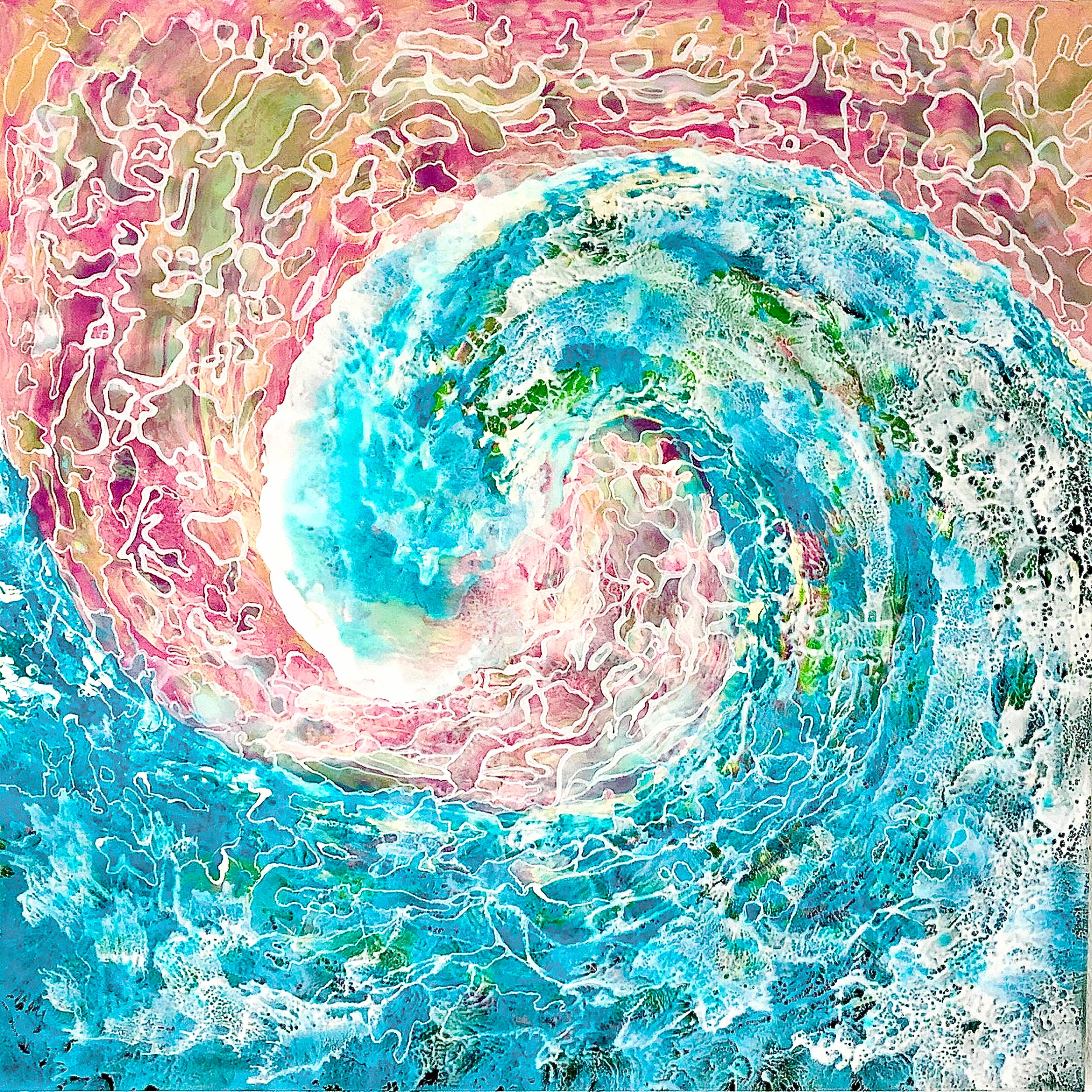 "Inquiring Wave". Аbstract expressionism painting 80/80 cm. Water, Sea, Wave.