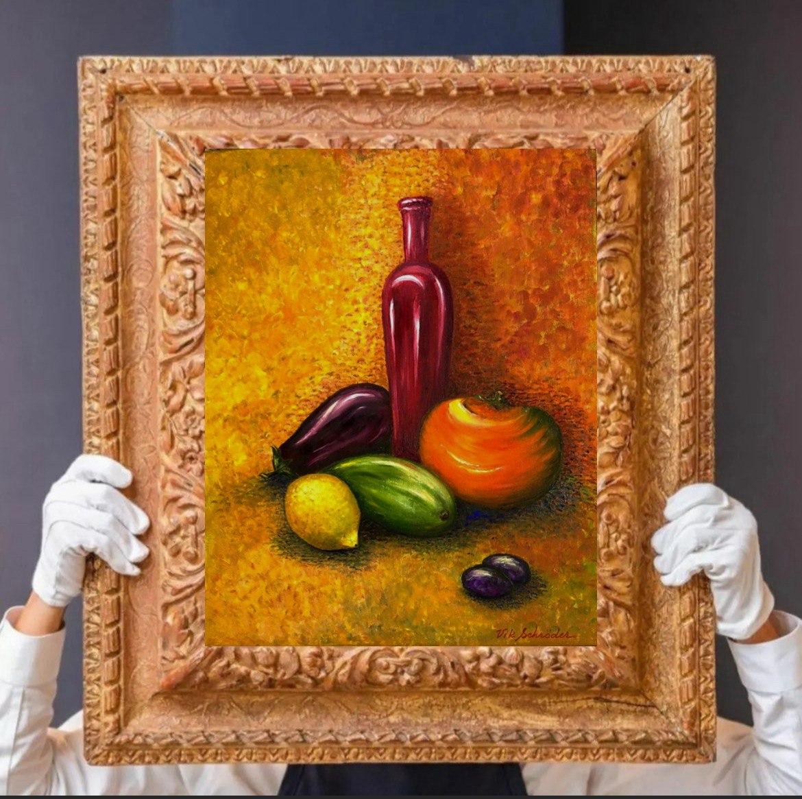  It may be healthy. Oil painting. Impressionism style. Still life 50/40 cm. - Abstract Impressionist Painting by Vik Schroeder 