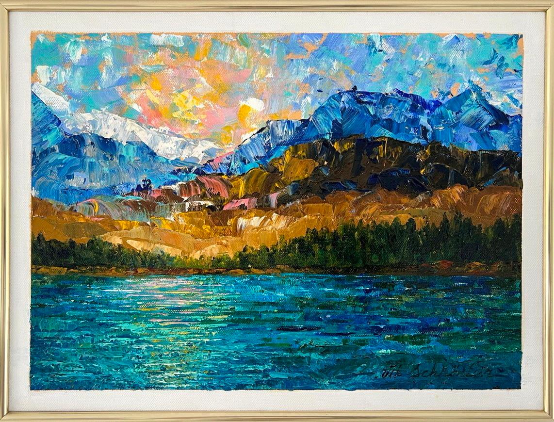 Vik Schroeder  Landscape Painting -  Italy, Via di Streda. Original oil impasto painting, impressionism, water, sun 